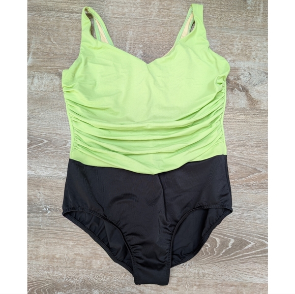 NEW Miraclesuit Colorblock Kiwi Lime Black Underwire One Piece Swimsuit Size 20W - Picture 1 of 9